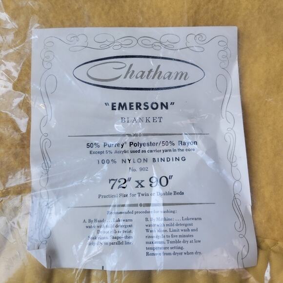 Vintage 70s Chatham Mustard Emerson Satin Trim Blanket Twin Double 72x90 NEW - Picture 5 of 5